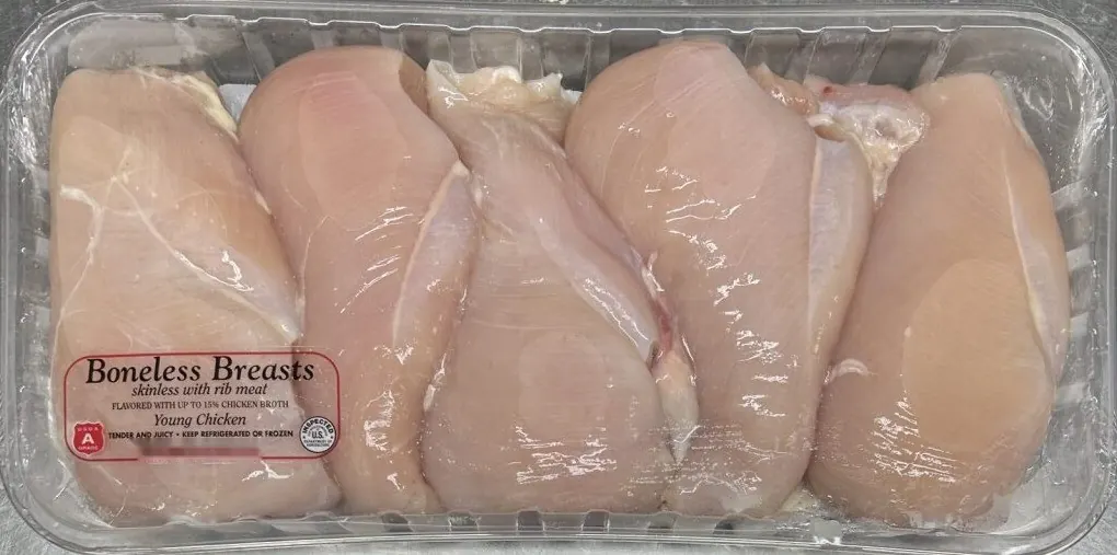 Boneless chicken breasts tray