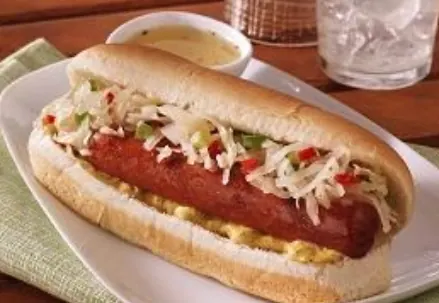 All-beef hot dog on a bun