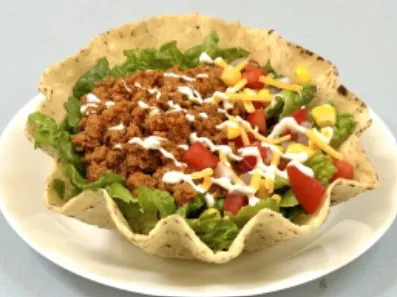 Taco salad bowl with ground meat