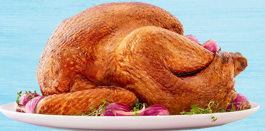 Roasted whole turkey on a platter