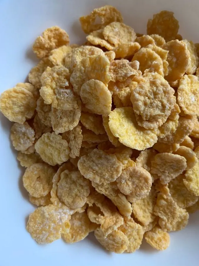 Bowl of corn flakes cereal